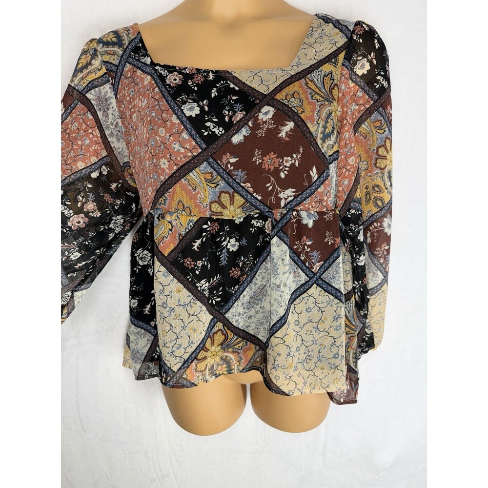 American Eagle Patchwork Floral Peasant Blouse Boho Fairy Coquette Romantic L